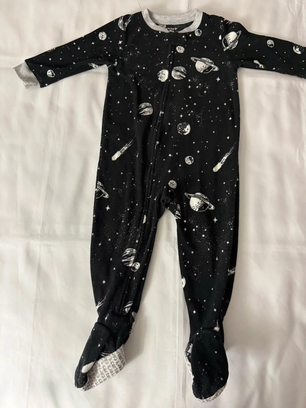 Carter’s Black & White Space Patterned Zip-Up Footed Pajama Onesie
